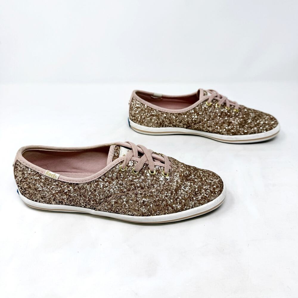 [Kate Spade] Keds Rose Gold Pink Glitter Sparkle Lace Up Champion Sneakers Sz 7